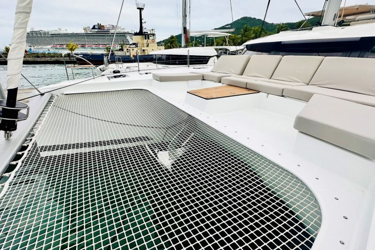 Deck of Freedom, a Fountaine Pajot Aura 51 catamaran at Road Town, British Virgin Islands