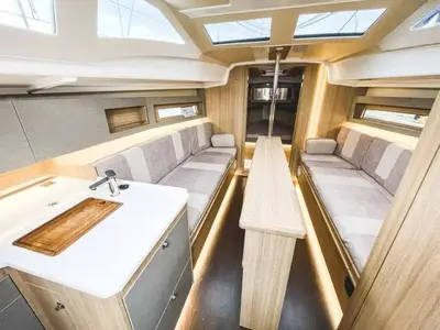 Salon of Zatoka Skanal, a Northman Maxus 34 sailboat at Sztynort, Poland