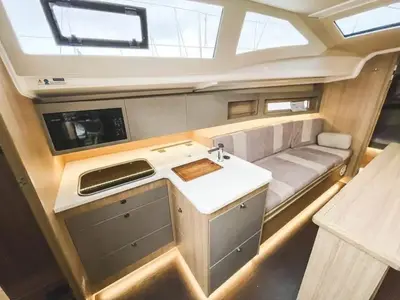 Galley of Zatoka Skanal, a Northman Maxus 34 sailboat at Sztynort, Poland