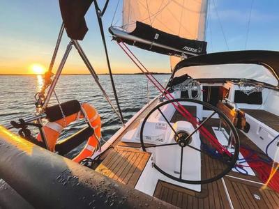 Cockpit of Zatoka Skanal, a Northman Maxus 34 sailboat at Sztynort, Poland