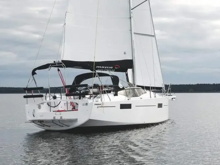 Exterior view of Zatoka Skanal, a Northman Maxus 34 sailboat at Sztynort, Poland