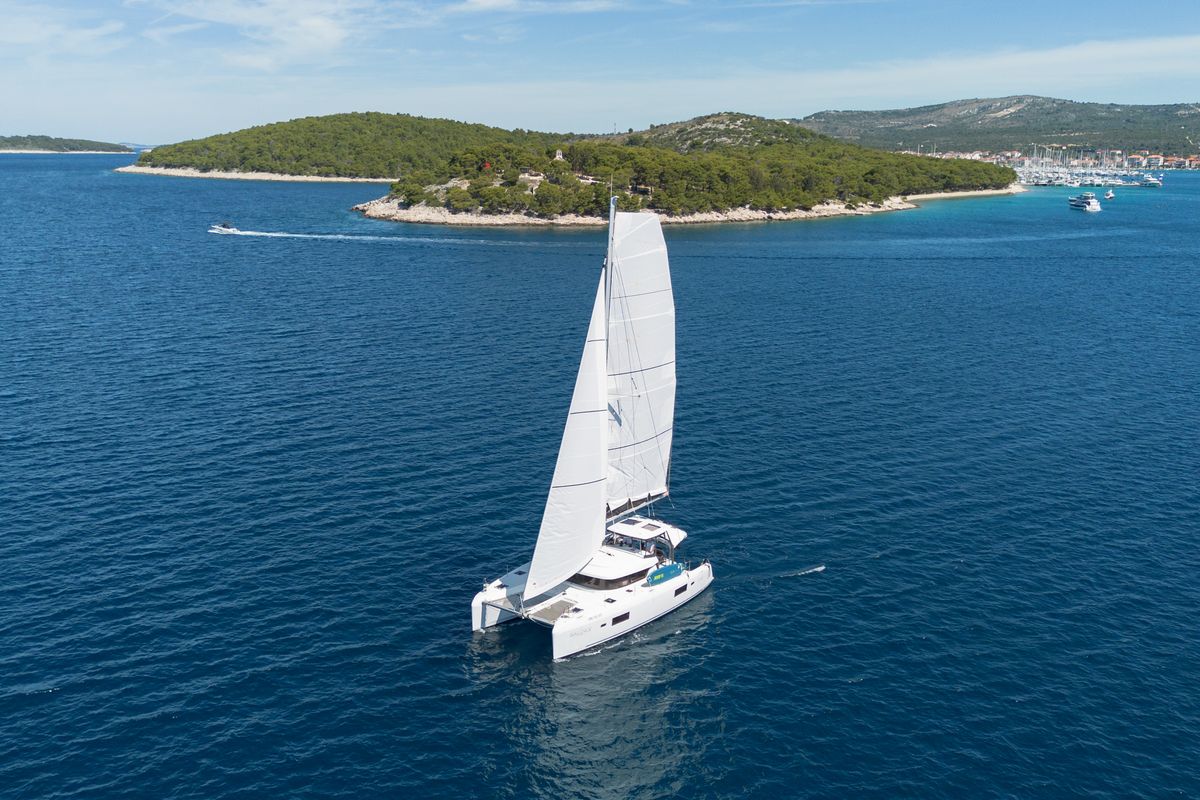 Exterior view of Balance V, a Lagoon 42 catamaran at Općina Rogoznica, Croatia