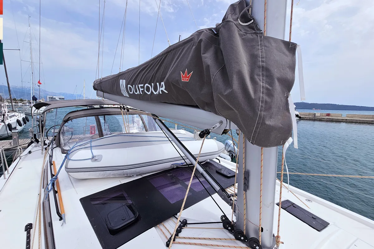 Deck of Sonata, a Dufour 470 sailboat at Općina Rogoznica, Croatia