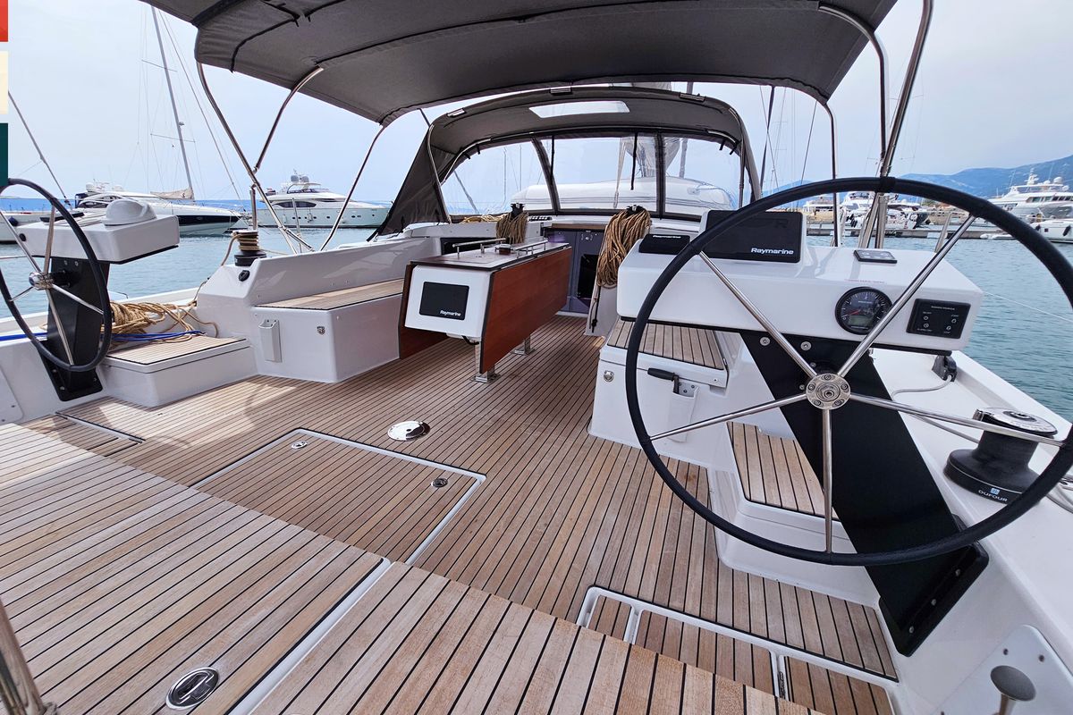 Deck of Sonata, a Dufour 470 sailboat at Općina Rogoznica, Croatia