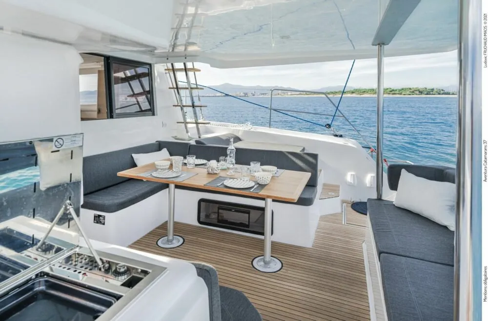 Deck of Freya II, a Aventura Catamarans Aventura 37 catamaran at Pirovac, Croatia