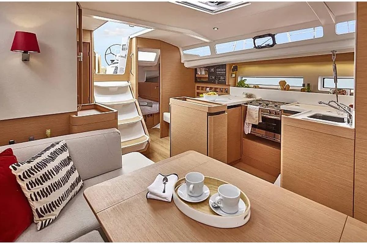 Salon of Classic, a Jeanneau Sun Odyssey 440 sailboat at Keramoti, Greece