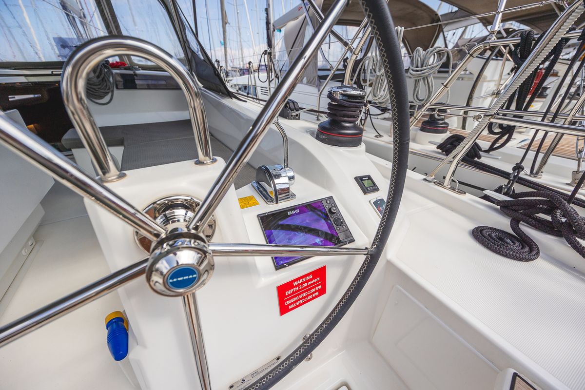 Deck of Elma, a Beneteau Oceanis 40.1 sailboat at Municipal Unit of Lefkada, Greece