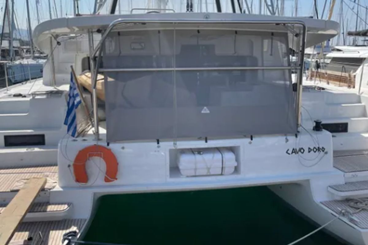Deck of Cavo D Oro, a Lagoon 46 catamaran at Athens, Greece