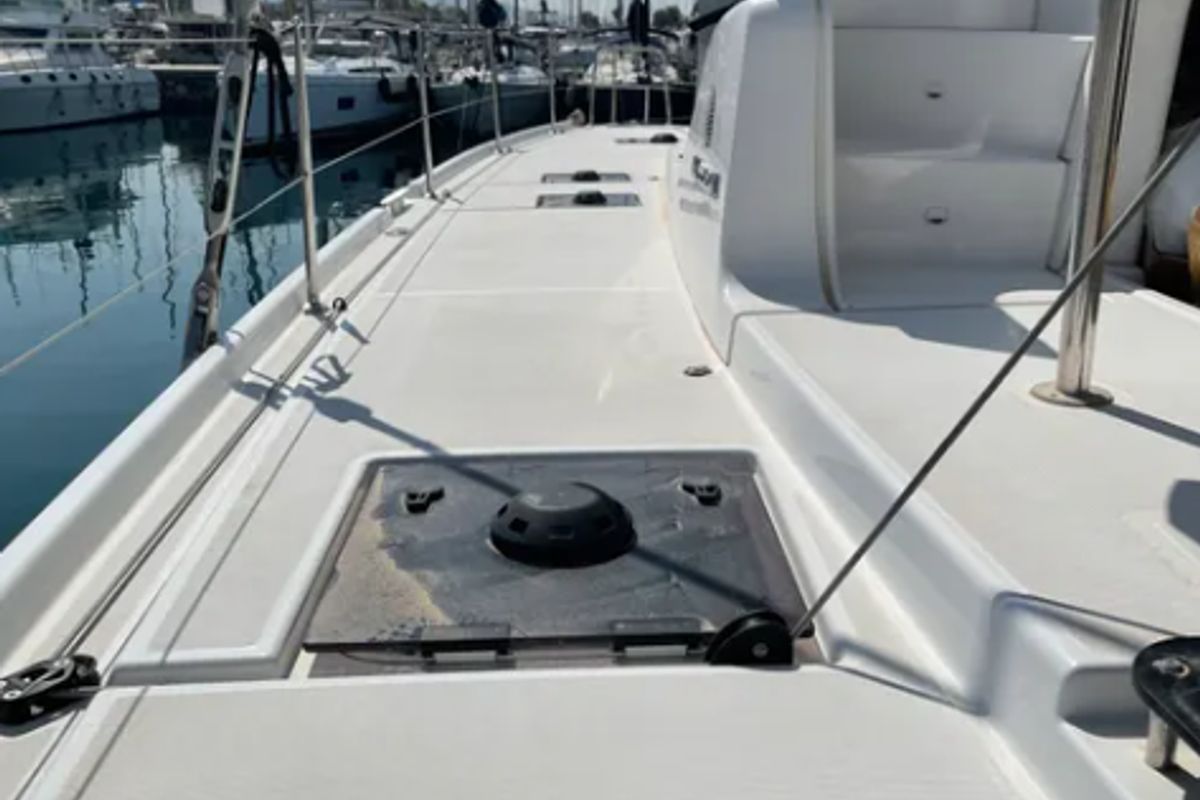 Deck of Cavo D Oro, a Lagoon 46 catamaran at Athens, Greece