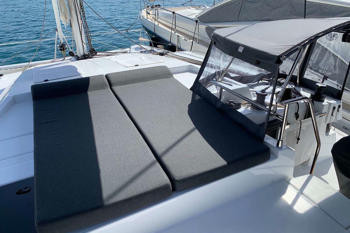 Salon of Lazuli, a Fountaine Pajot Elba 45 catamaran at Athens, Greece