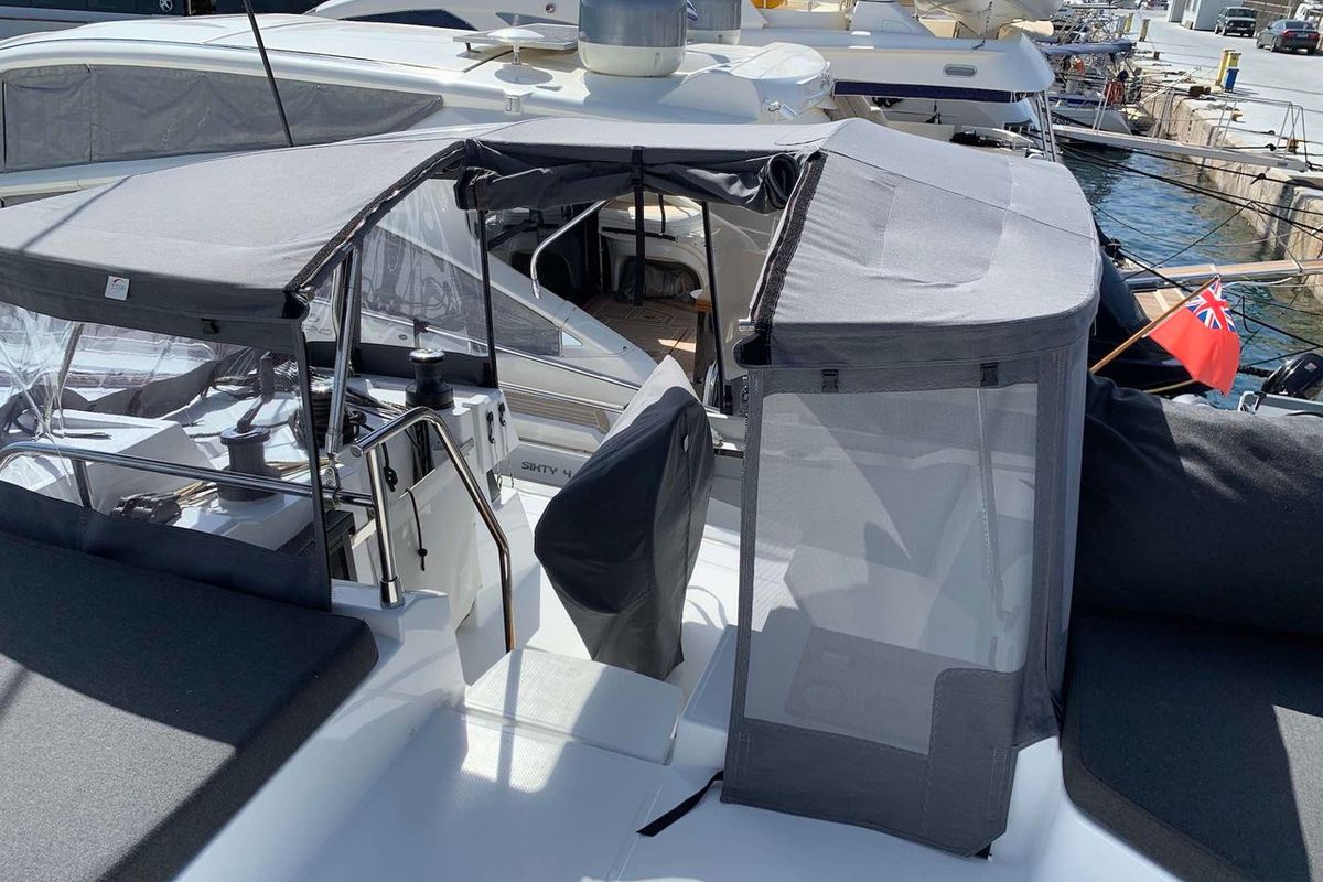 Galley of Lazuli, a Fountaine Pajot Elba 45 catamaran at Athens, Greece