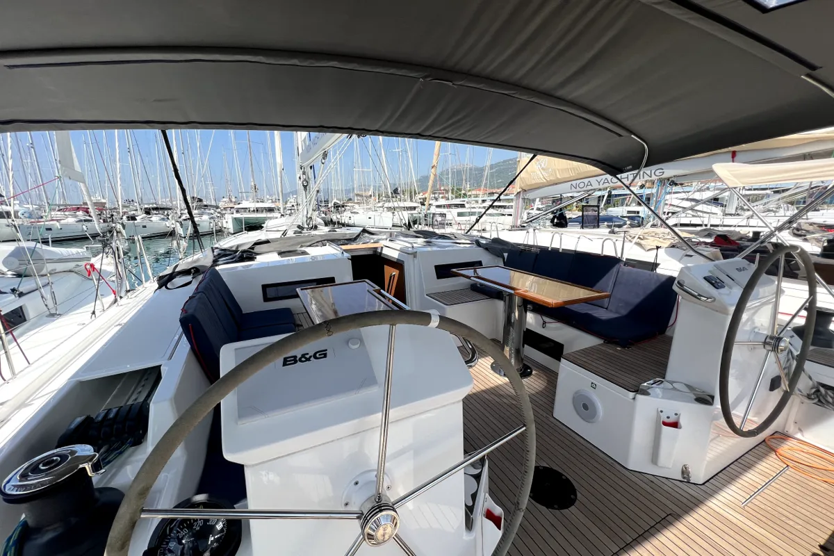 Cockpit of Size Matters, a Bavaria C50 Holiday sailboat at Grad Kaštela, Croatia