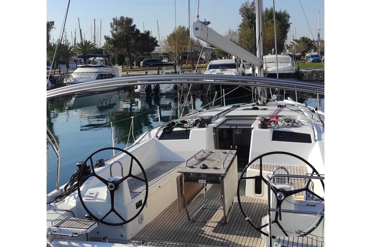 Cockpit of La Mer, a Beneteau Oceanis 40.1 sailboat at Athens, Greece