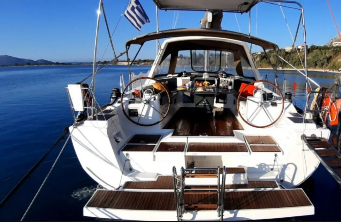Cockpit of Zeppelin, a Beneteau Oceanis 45 sailboat at Municipal Unit of Palairos, Greece