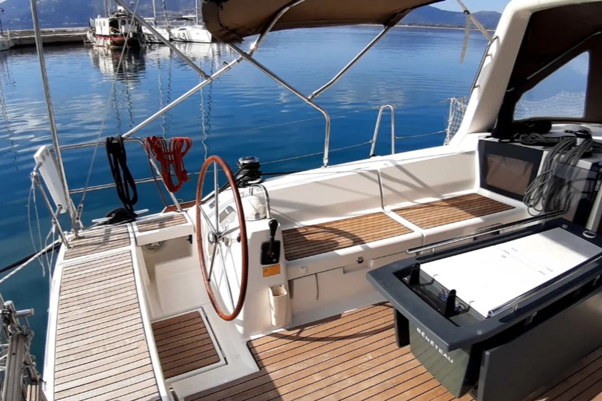 Cockpit of Zeppelin, a Beneteau Oceanis 45 sailboat at Municipal Unit of Palairos, Greece