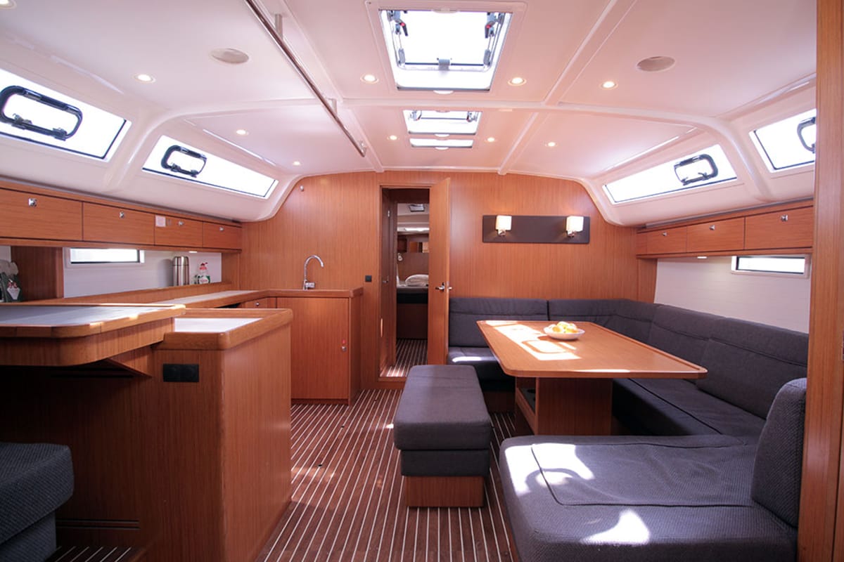Salon of Firewall, a Bavaria Cruiser 51 sailboat at Llucmajor, Spain