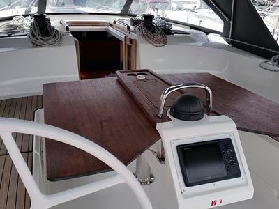 Cockpit of Firewall, a Bavaria Cruiser 51 sailboat at Llucmajor, Spain