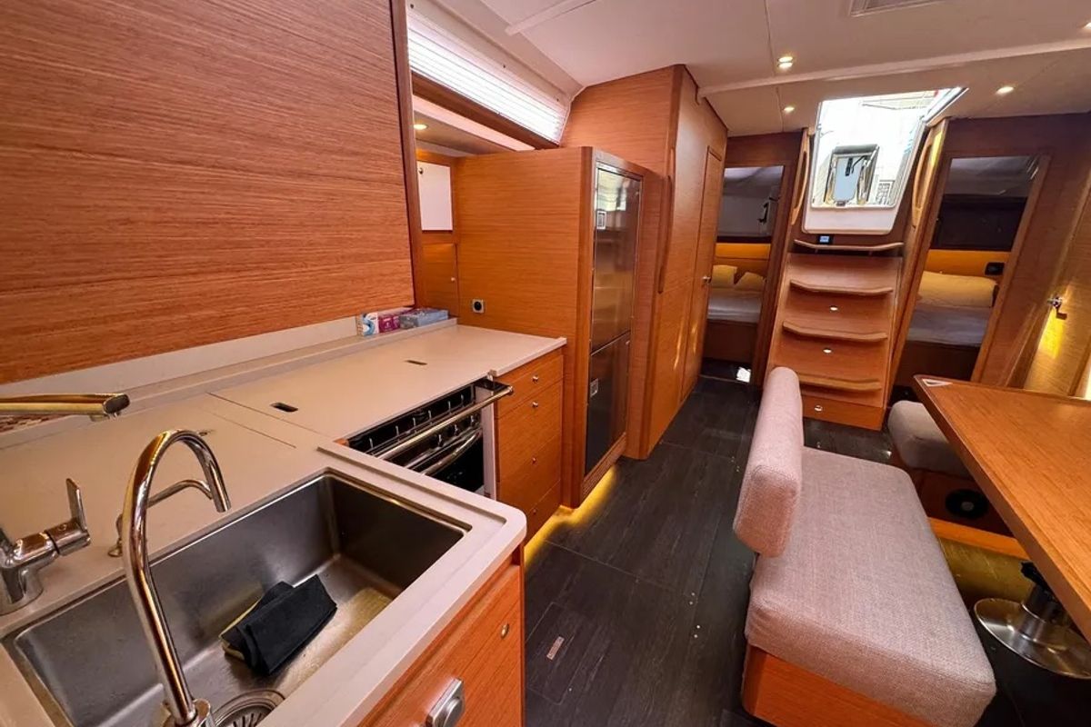 Galley of Scrusciu du Mari, a Dufour 470 sailboat at Procida, Italy
