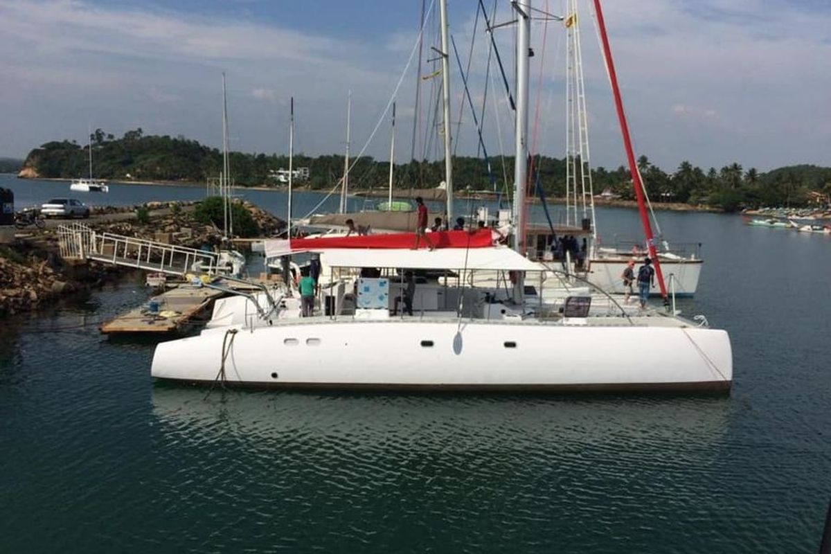 Exterior view of Poevasion, a Gulet Ocean Voyager 53 catamaran at Papeete, France