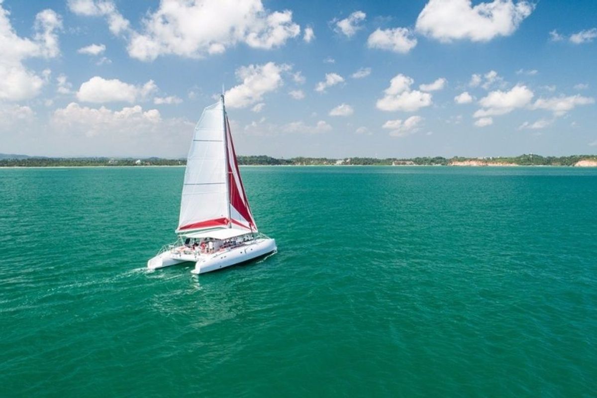Exterior view of Poevasion, a Gulet Ocean Voyager 53 catamaran at Papeete, France