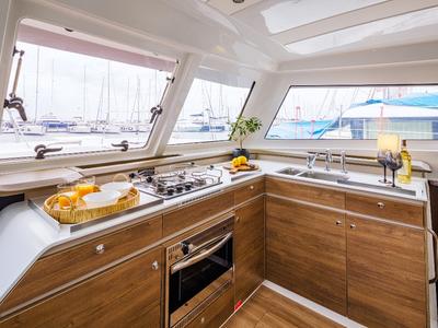 Galley of Sole Mio, a Bali Catspace catamaran at Municipal Unit of Nea Peramos, Greece