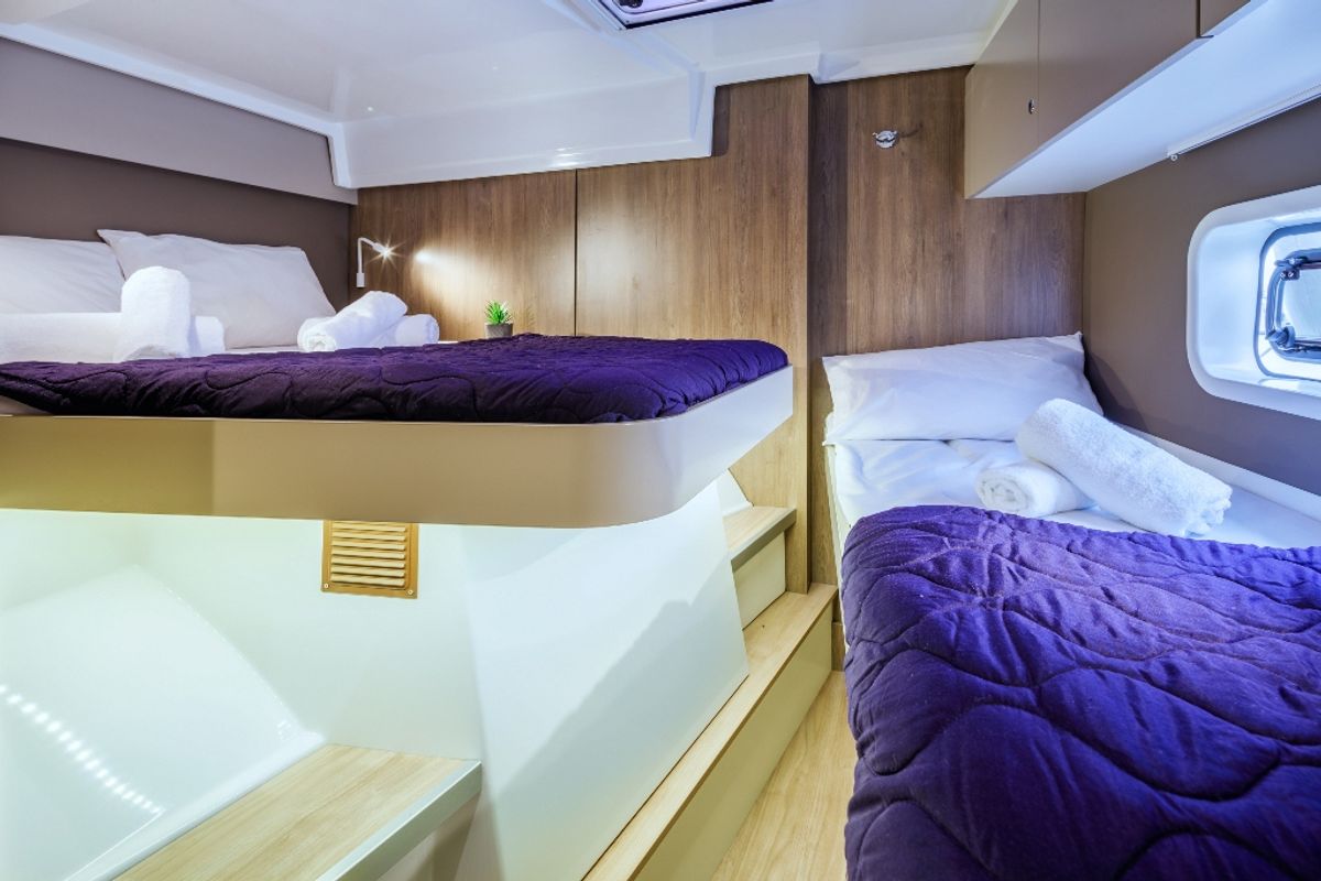 Cabin on Sole Mio, a Bali Catspace catamaran at Municipal Unit of Nea Peramos, Greece