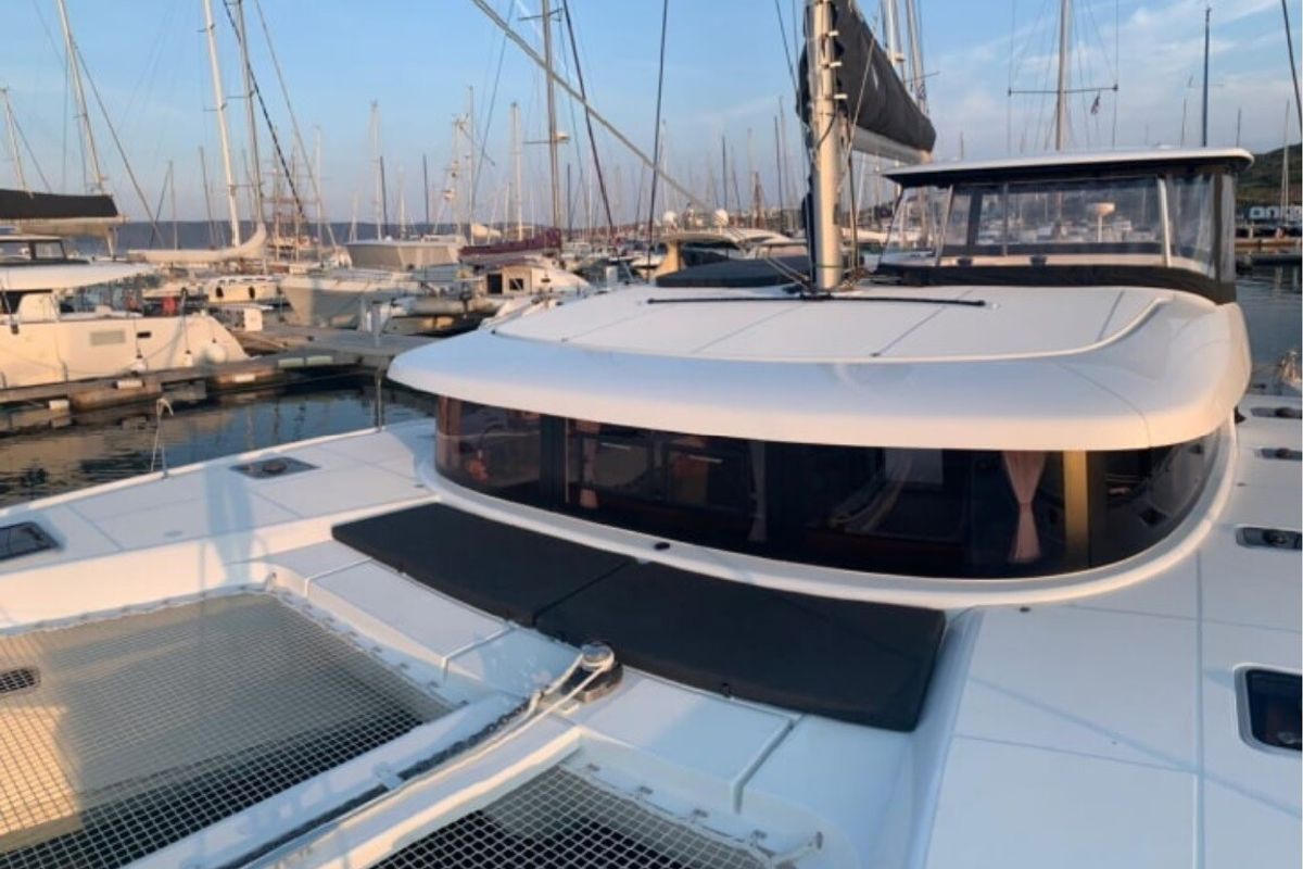 Deck of Mio, a Lagoon 42 catamaran at Municipal Unit of Lefkada, Greece