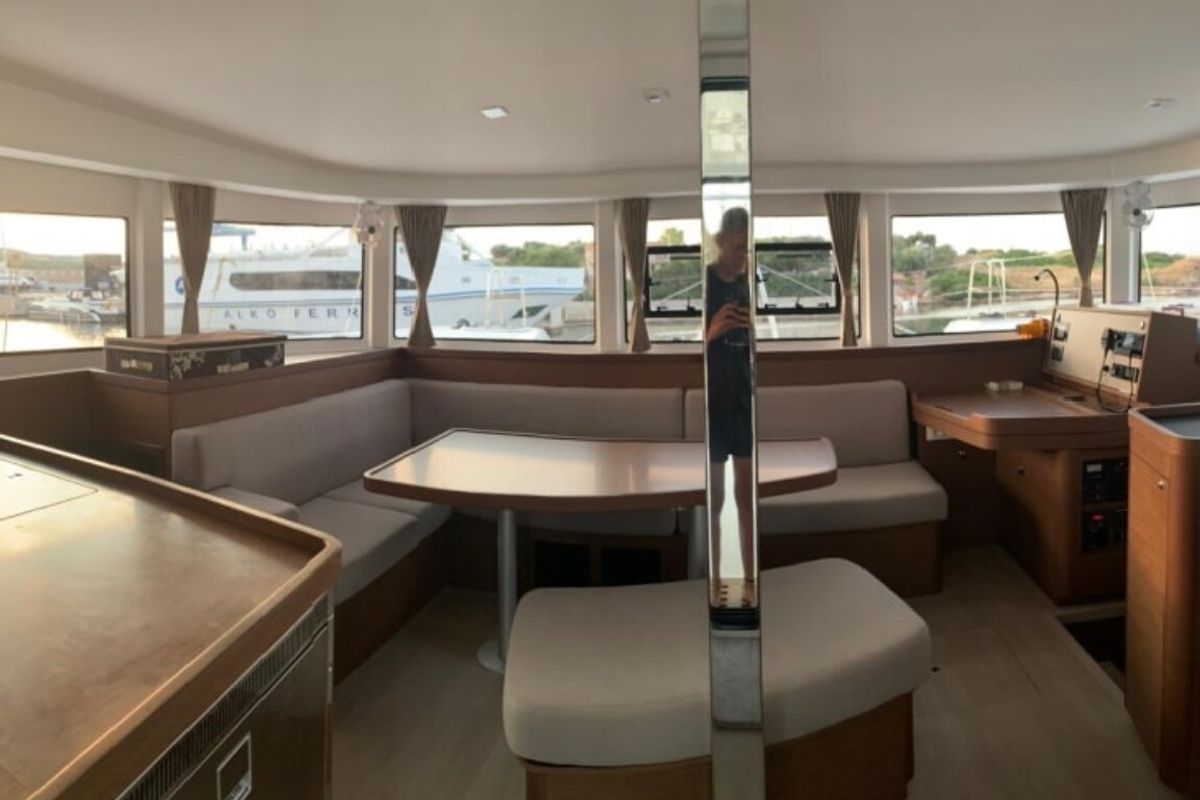 Salon of Mio, a Lagoon 42 catamaran at Municipal Unit of Lefkada, Greece