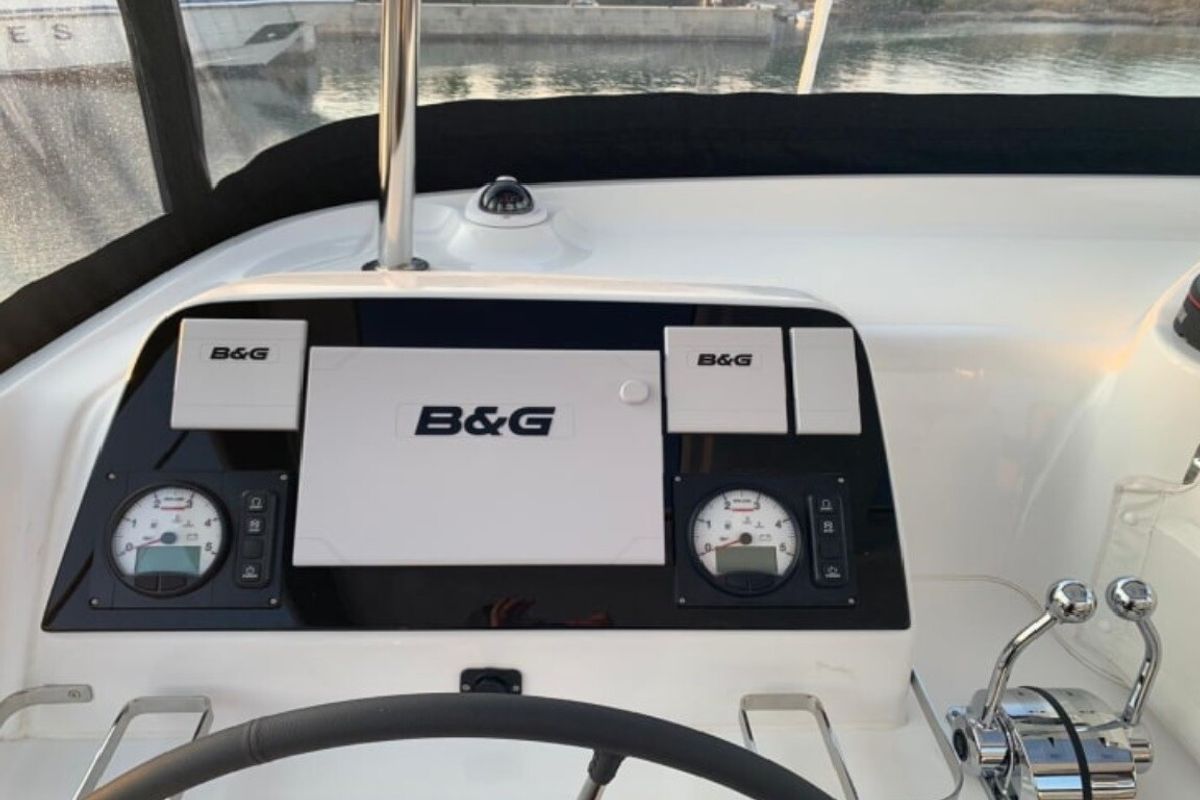 Cockpit of Mio, a Lagoon 42 catamaran at Municipal Unit of Lefkada, Greece