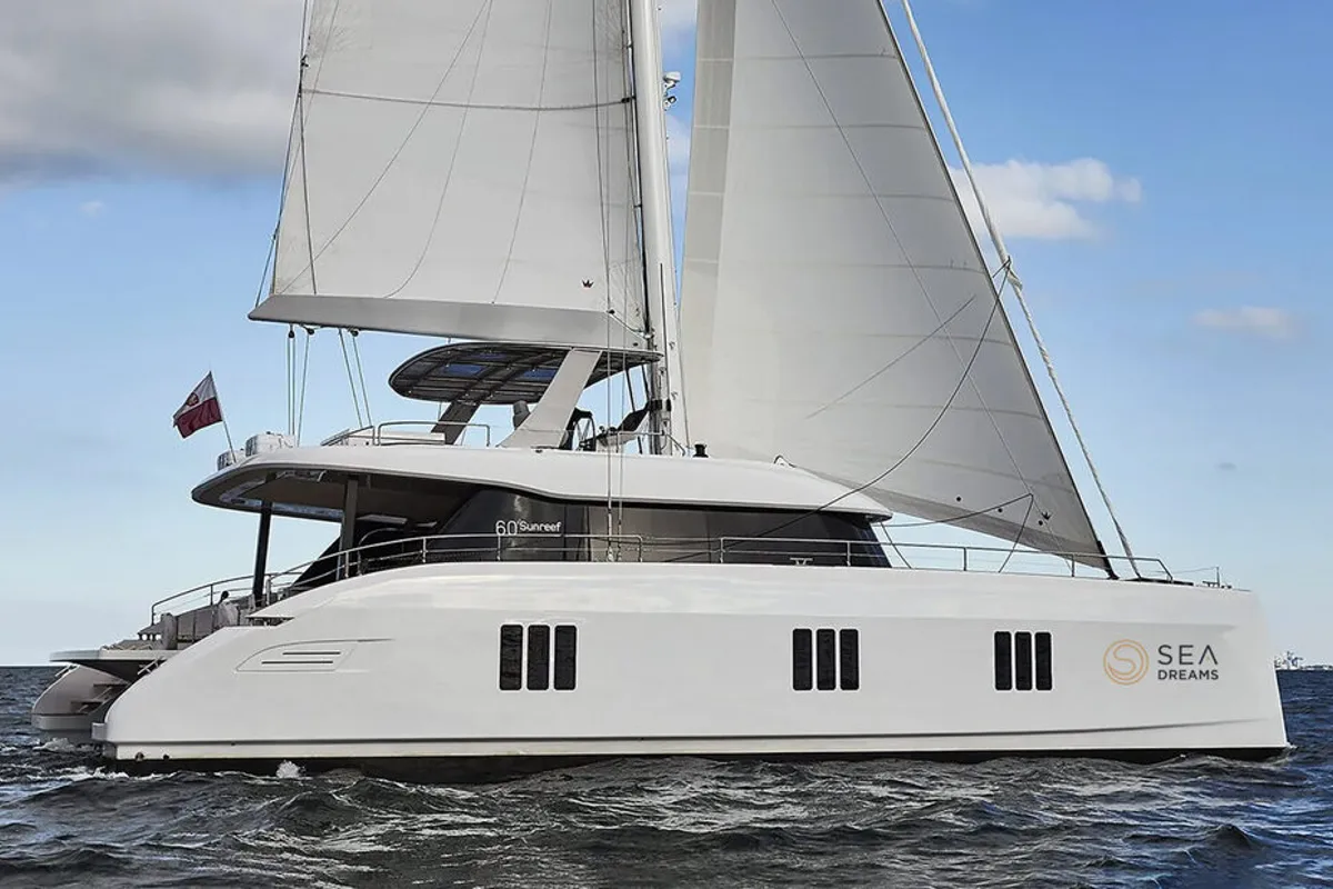 Exterior view of Sea Dreams, a Sunreef Yachts Sunreef 60 catamaran at Grad Kaštela, Croatia