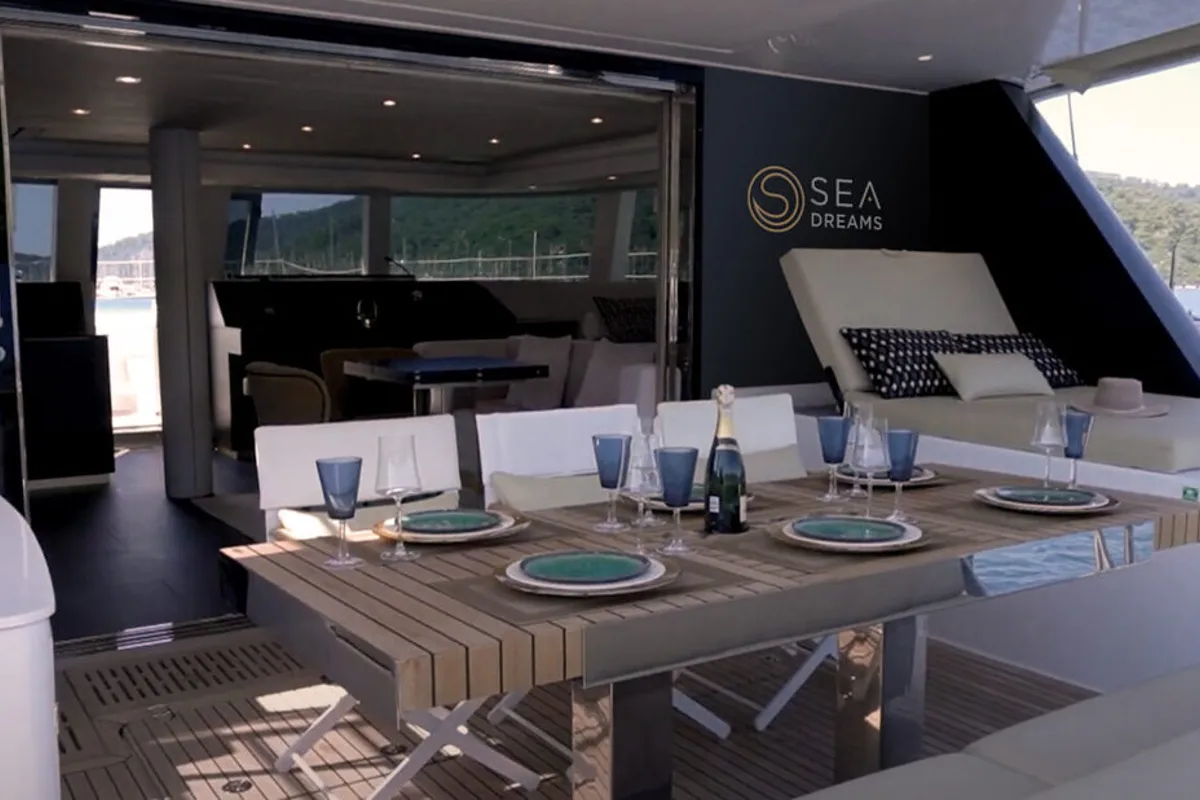 Deck of Sea Dreams, a Sunreef Yachts Sunreef 60 catamaran at Grad Kaštela, Croatia
