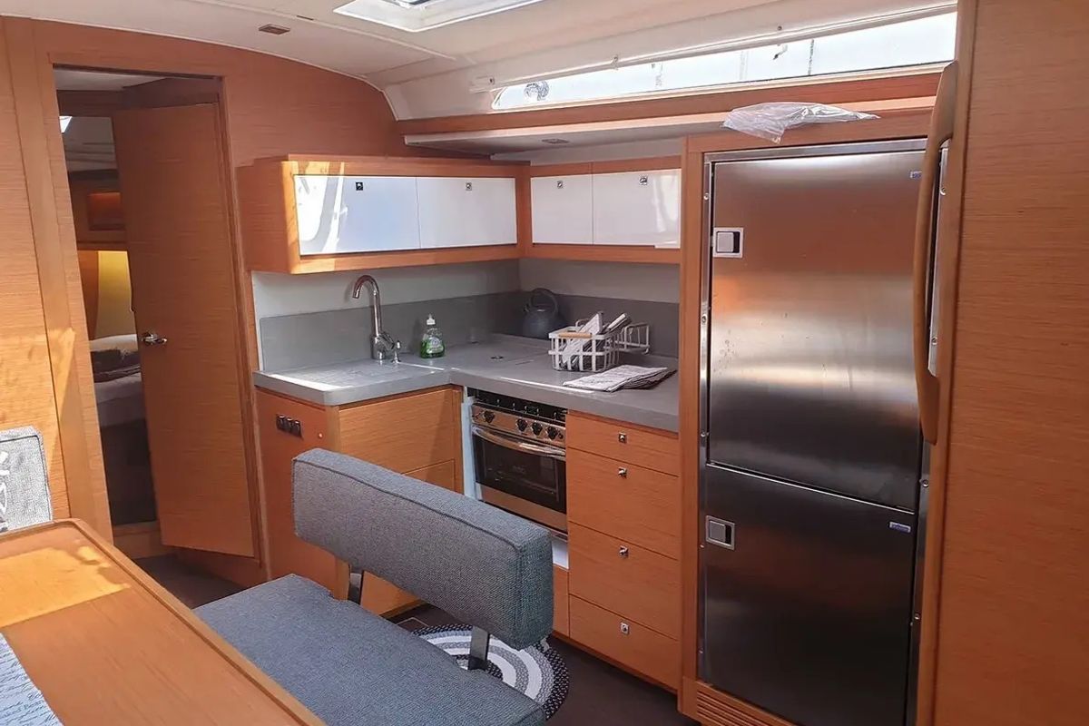 Galley of Emphasis, a Dufour 470 sailboat at Municipal Unit of Lefkada, Greece