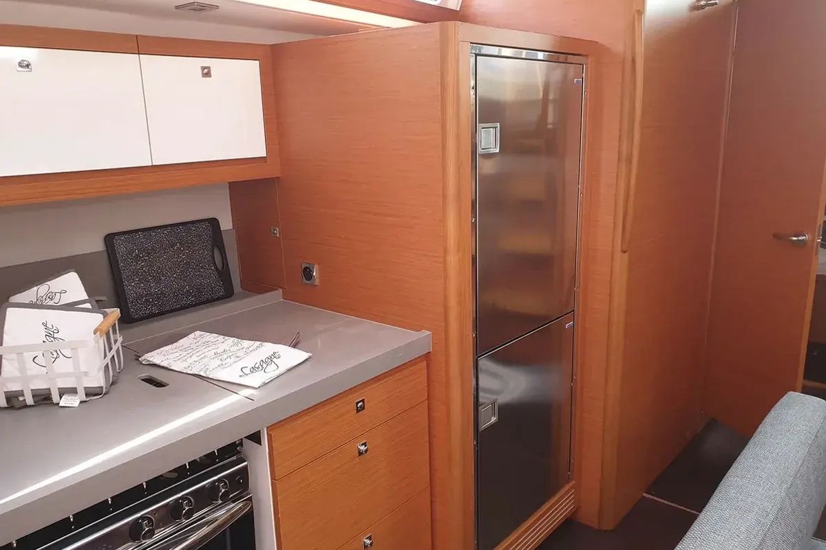 Galley of Emphasis, a Dufour 470 sailboat at Municipal Unit of Lefkada, Greece