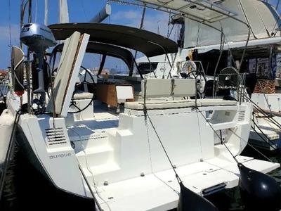 Exterior view of Emphasis, a Dufour 470 sailboat at Municipal Unit of Lefkada, Greece