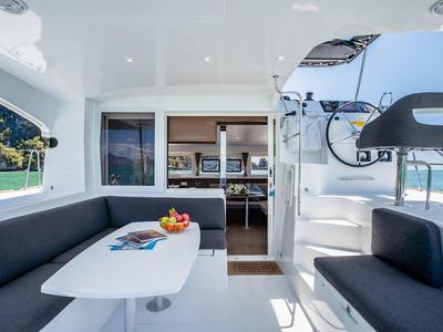 Deck of K-35, a Lagoon 40 catamaran at Pa Khlok, Thailand