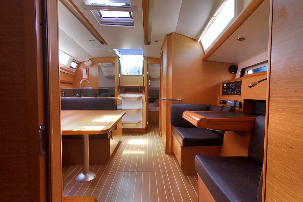 Salon of Piedanlo, a Jeanneau Sun Odyssey 409 sailboat at Olbia, Italy