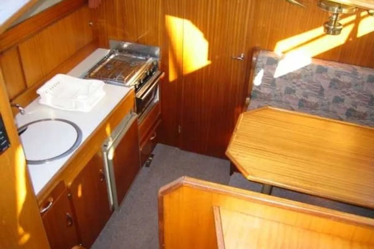Galley of Twieberr, a Gulet Success 1050 motorboat at Woudsend, Netherlands