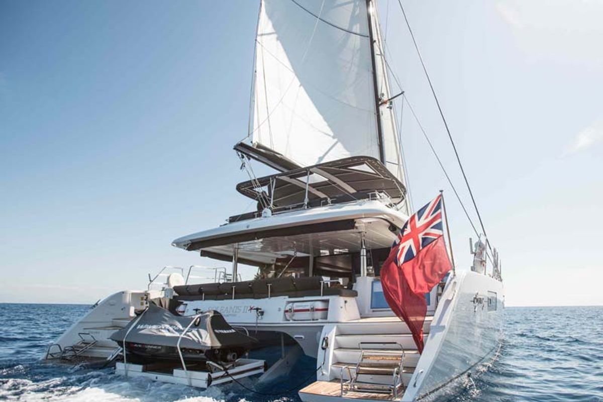 Exterior view of Soleanis II, a Lagoon 620 catamaran at Salerno, Italy