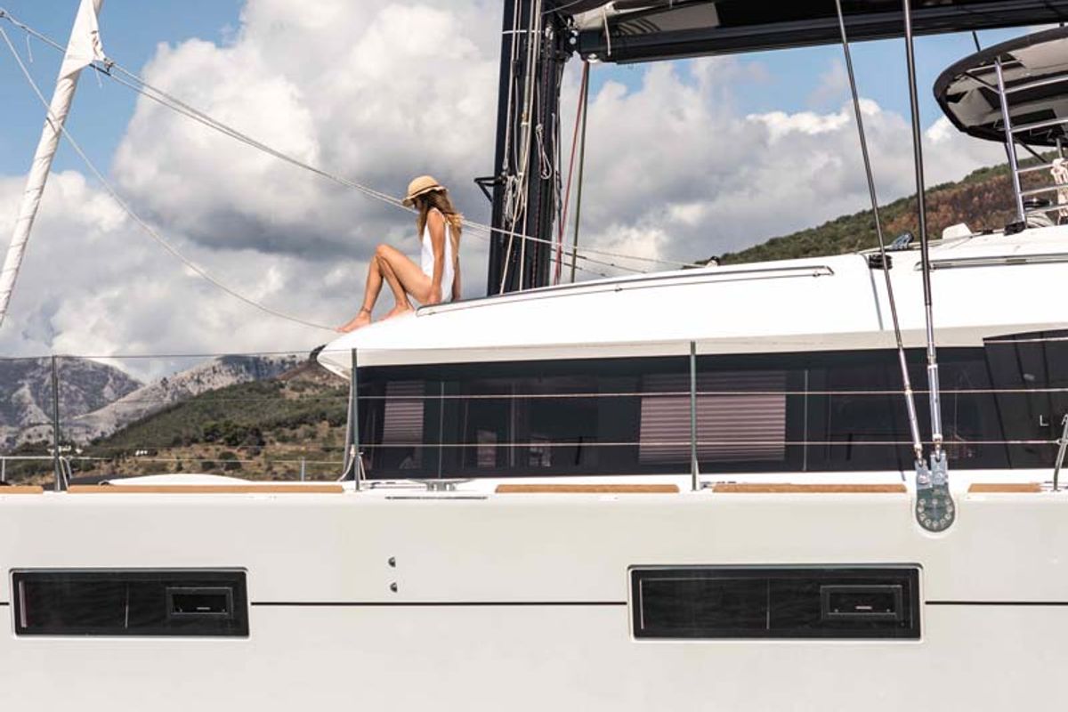 Exterior view of Soleanis II, a Lagoon 620 catamaran at Salerno, Italy
