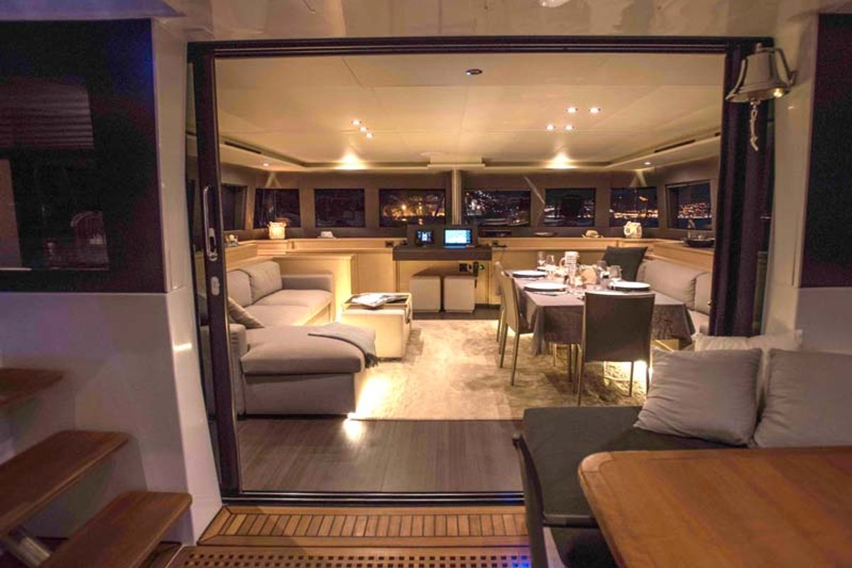 Salon of Soleanis II, a Lagoon 620 catamaran at Salerno, Italy