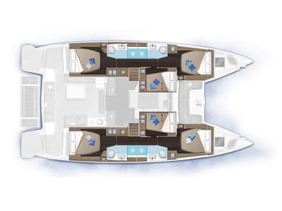 Floor plan of Alpha - Skippered, a Lagoon 51 catamaran at Mykonos, Greece
