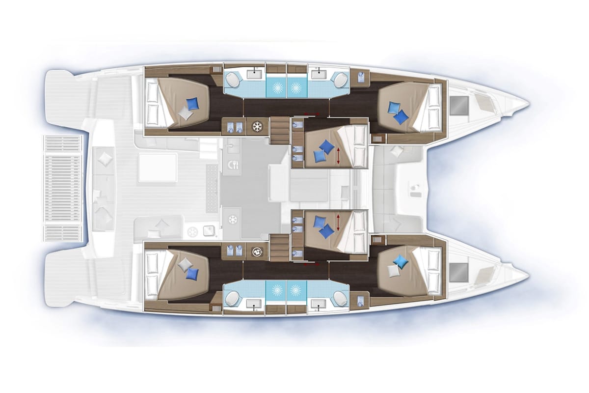 Floor plan of Alpha - Skippered, a Lagoon 51 catamaran at Mykonos, Greece