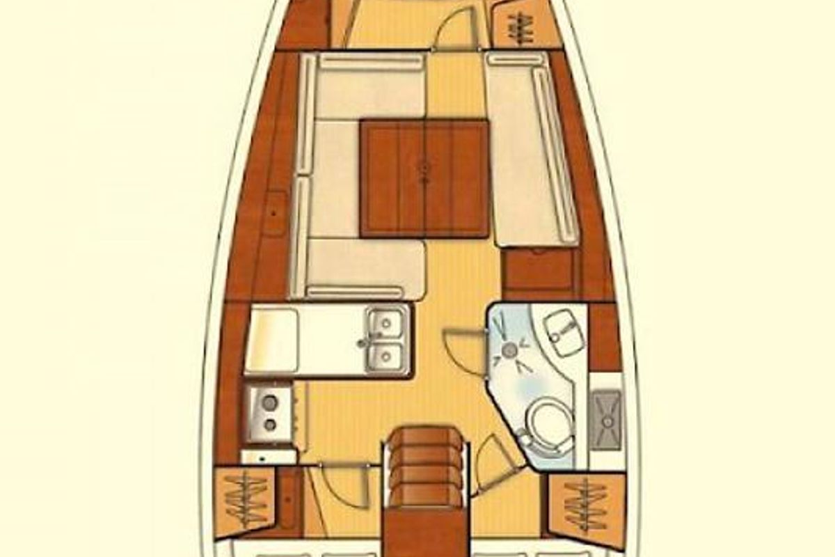 Deck of Aquamarine, a Beneteau Oceanis 34 sailboat at Fethiye, Turkey