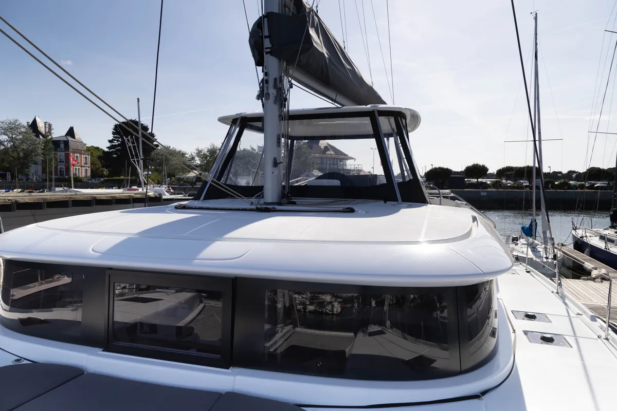 Exterior view of Bula, a Lagoon 46 catamaran at Le Gosier, France