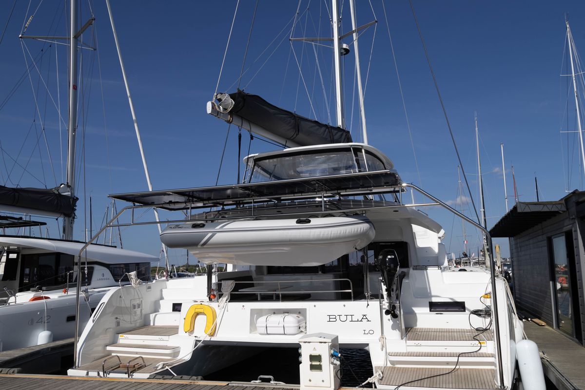 Exterior view of Bula, a Lagoon 46 catamaran at Le Gosier, France
