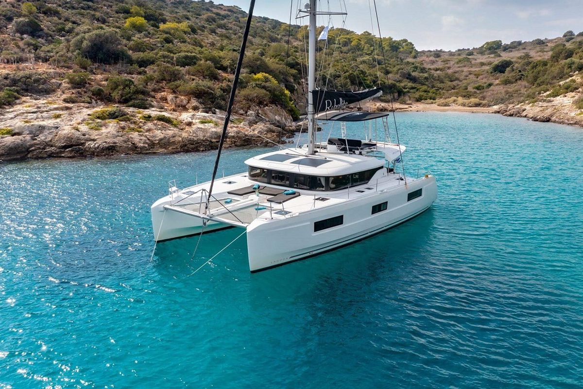 Exterior view of Pepe, a Lagoon 46 catamaran at Grad Trogir, Croatia