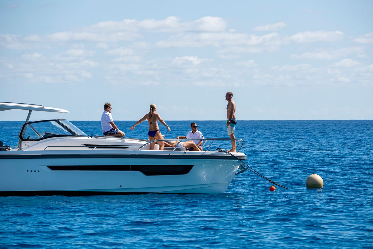 Exterior view of Ruddy, a Nimbus Tender T11 motorboat at Pirovac, Croatia
