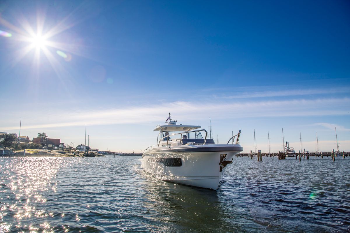 Exterior view of Ruddy, a Nimbus Tender T11 motorboat at Pirovac, Croatia