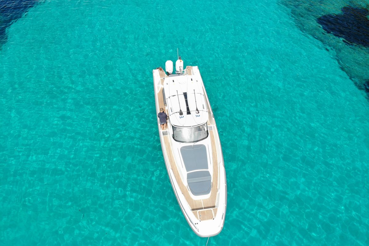 Exterior view of Ruddy, a Nimbus Tender T11 motorboat at Pirovac, Croatia