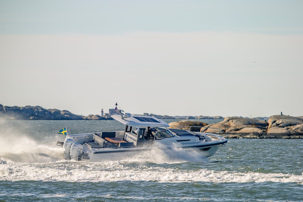 Exterior view of Ruddy, a Nimbus Tender T11 motorboat at Pirovac, Croatia
